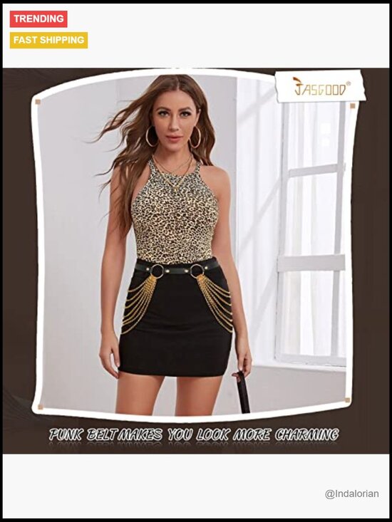 Punk Layered Waist Chain Belt PU Leather Alloy Body Chain Rave Gothic Adjustable main image 6